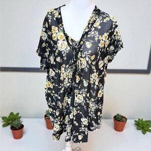 Siren Lily Black and Yellow Rose Blouse